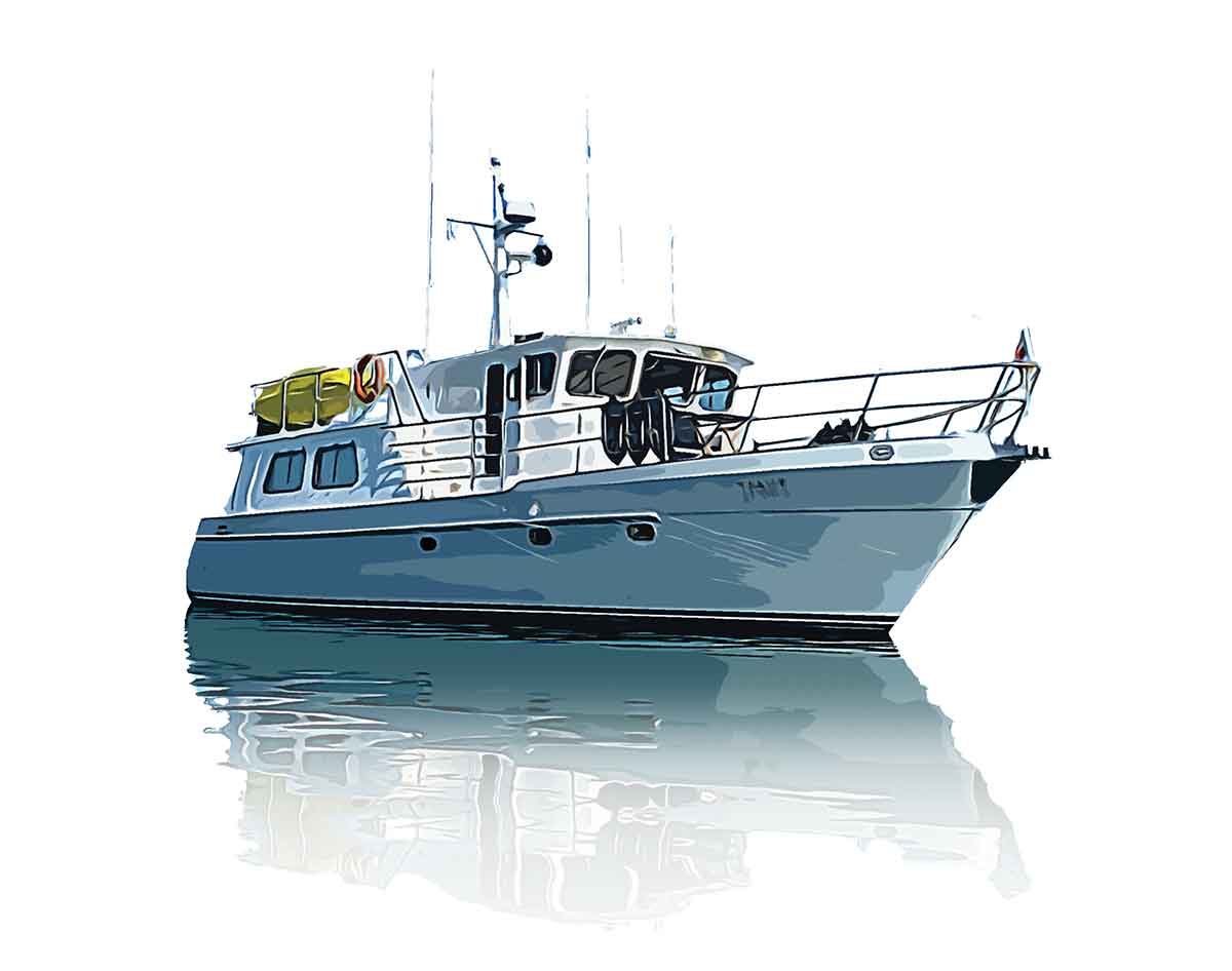 Custom Boat Illustration - Tramp, a seahorse 52 Trawler