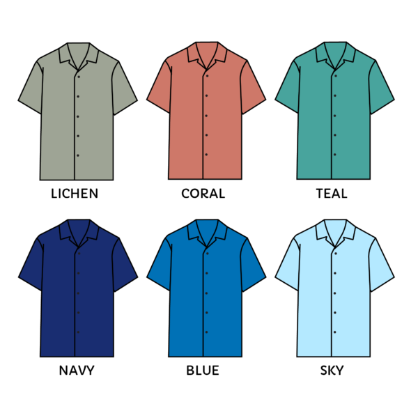 Colours of personalised hawaiian shirts - plain